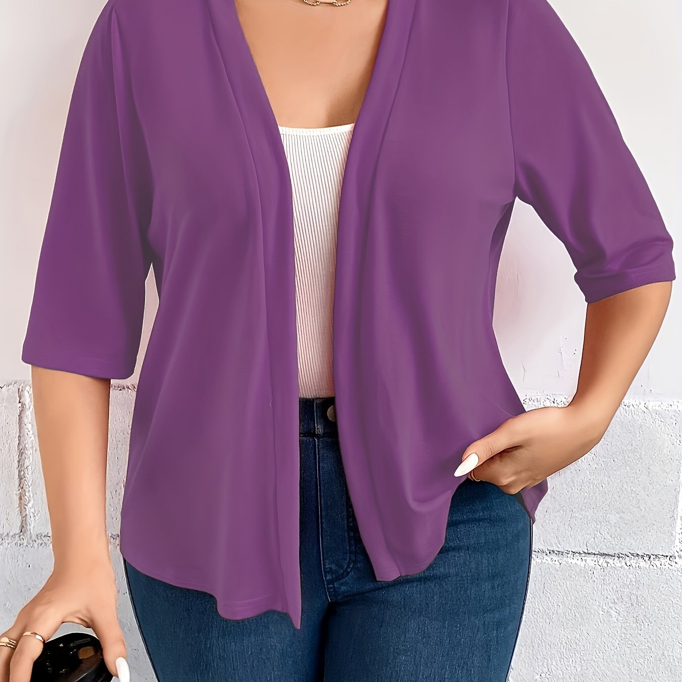 Plus Size Knit Open Front Cardigan Casual Half Sleeve Winter Fall Clothing