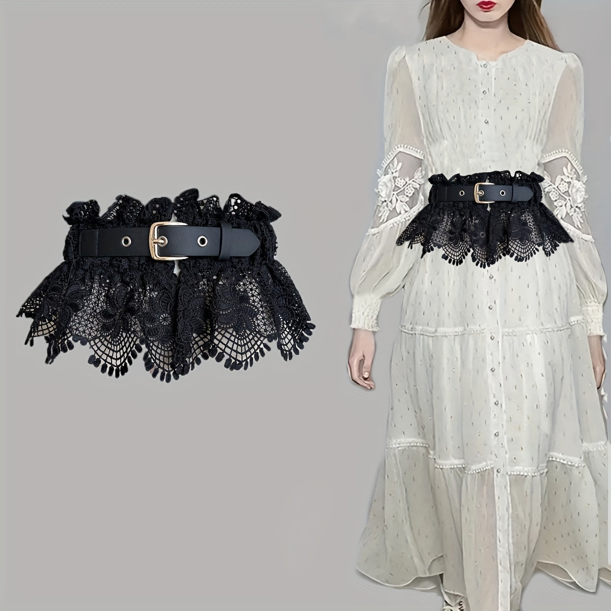 Женский широкий эластичный пояс с кружевом и регулируемой пряжкой-пиньон