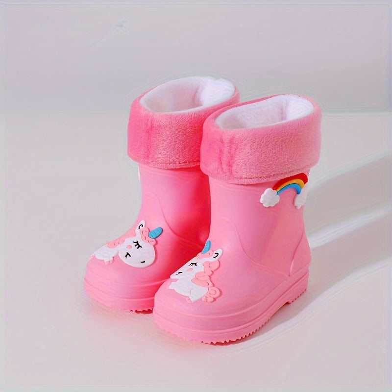 Kids' Rain Boots Unicorn Rainbow Plush Fleece Short PVC Slip-On Outdoor All-Season