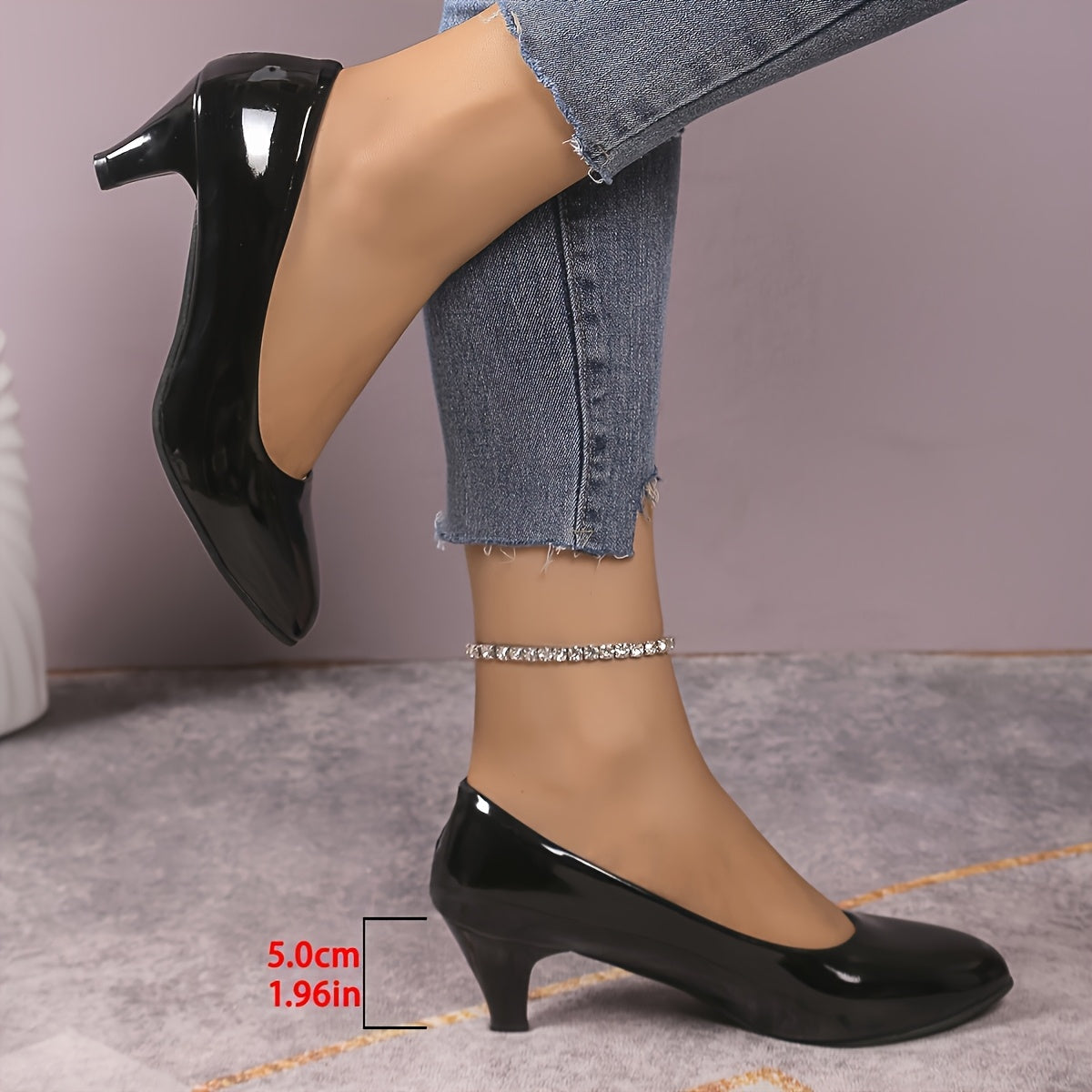 Women's Black Pointed Toe High Heel Pumps with Ankle Strap