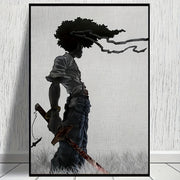 African Samurai Anime Wall Art Canvas Portrait Frameless Room Decor