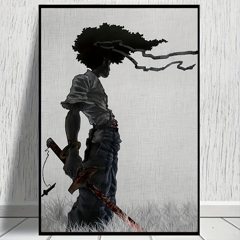 African Samurai Anime Wall Art Canvas Portrait Frameless Room Decor