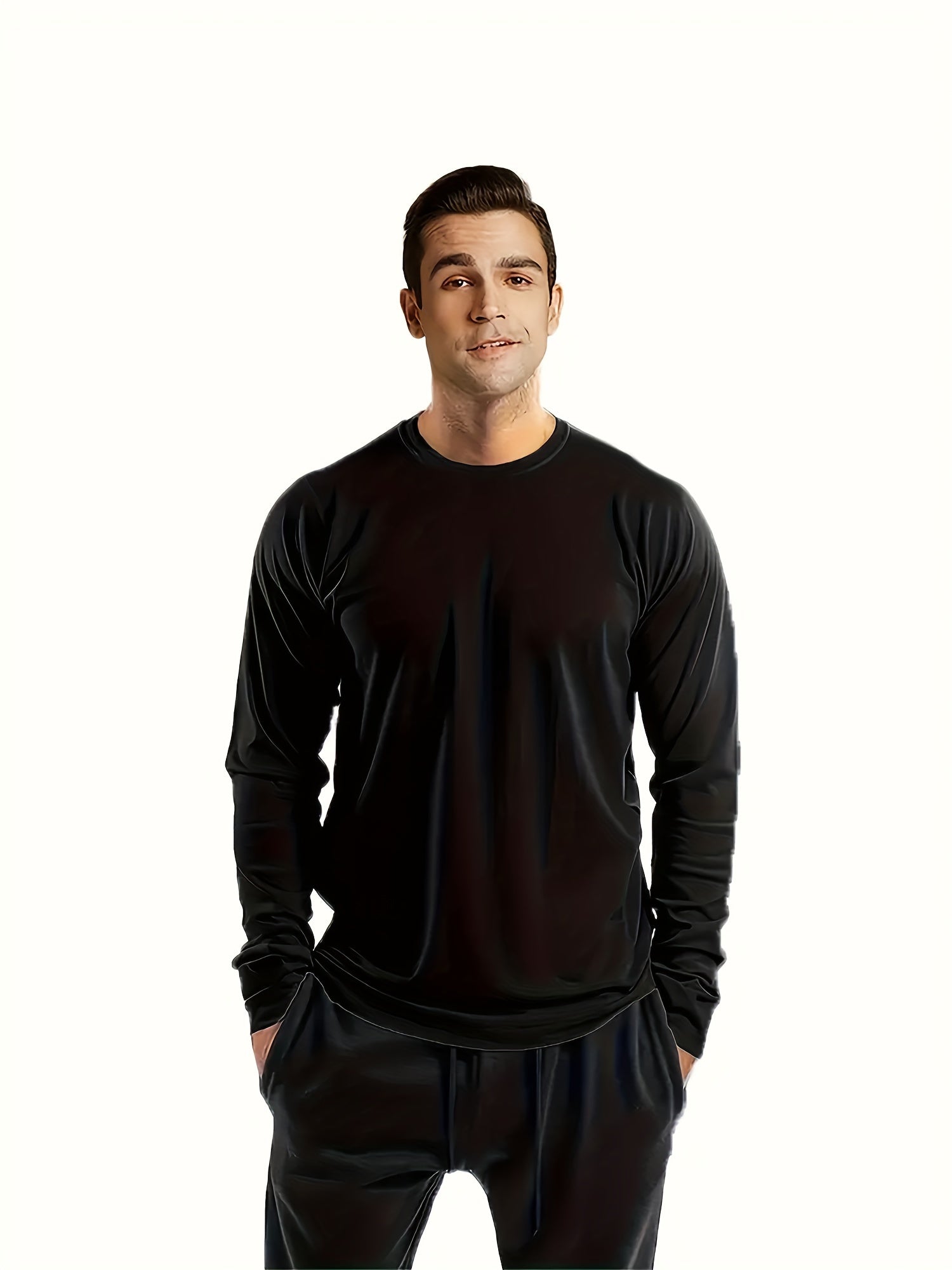 Men's Athletic Long Sleeve Crew Neck Shirts 5-Pack Quick-Dry Polyester Solid Colors
