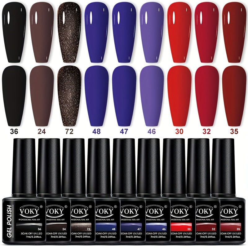 9-Bottle Gel Nail Polish Set Long-Lasting UV LED Hypoallergenic Formaldehyde-Free 0.24 oz