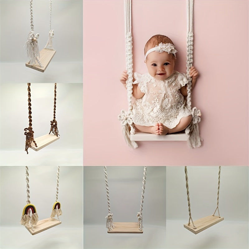 Wooden Swing Photo Prop for Kids Baby Shower Background Decoration