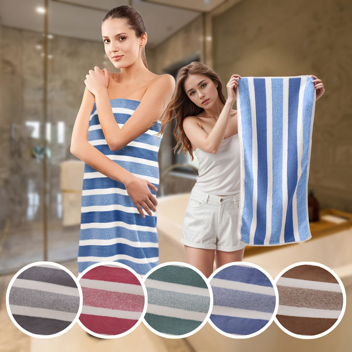 Extra Large Microfiber Bath Towel 89x170cm Soft Absorbent Striped Knit for Travel Home