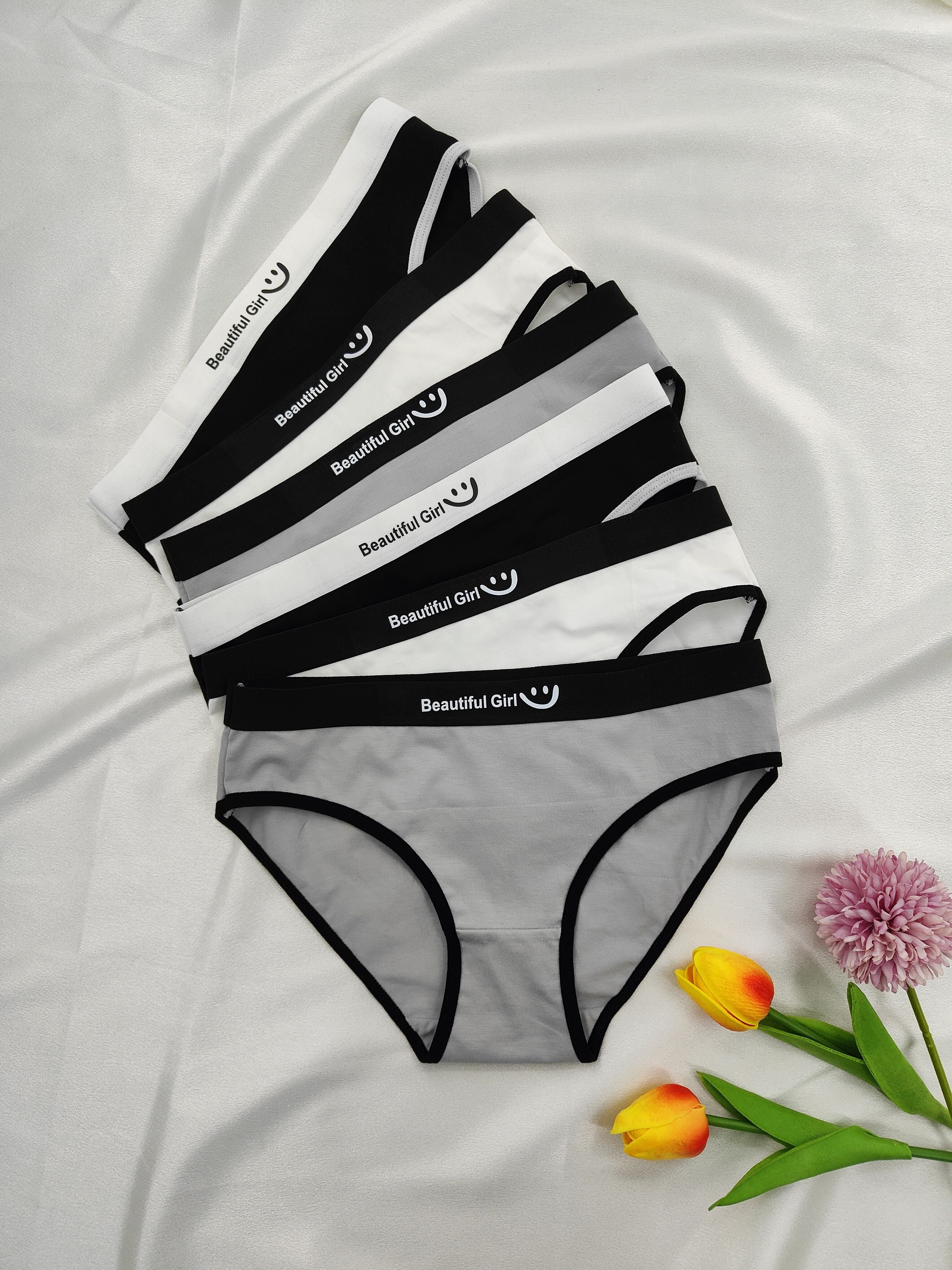 Women's 6-Pack Smile Print Low Rise Bikini Panties Breathable Stretchy Cotton