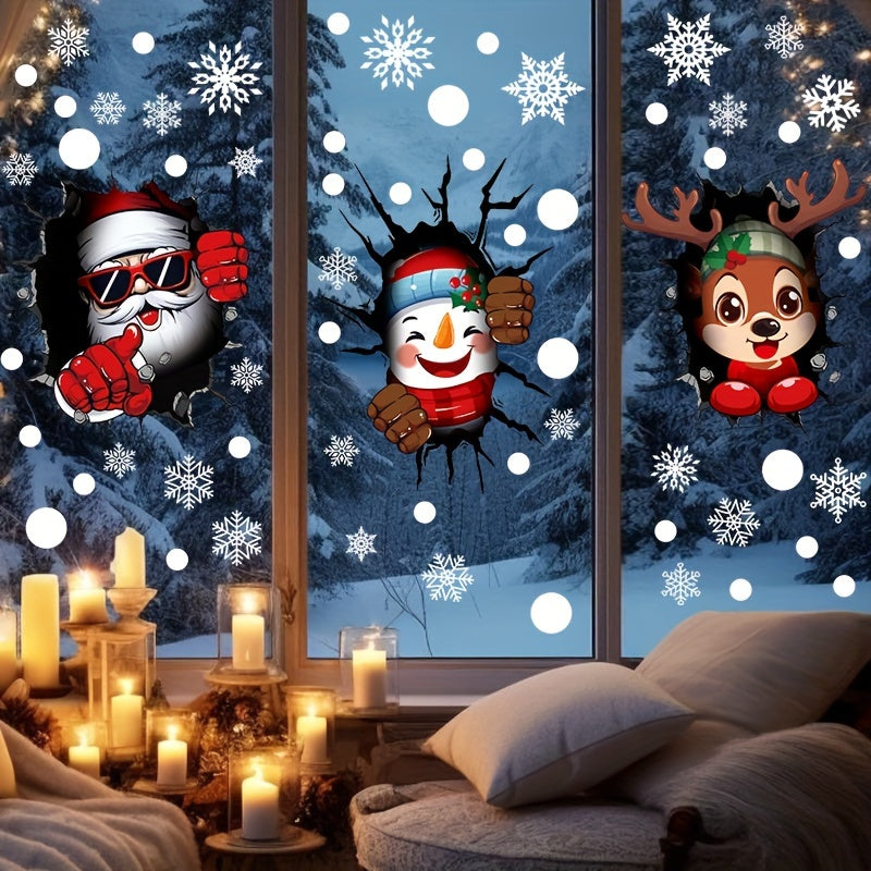 Set of 44 Christmas Window Clings with Santa and Snowman Designs for Glass Decor
