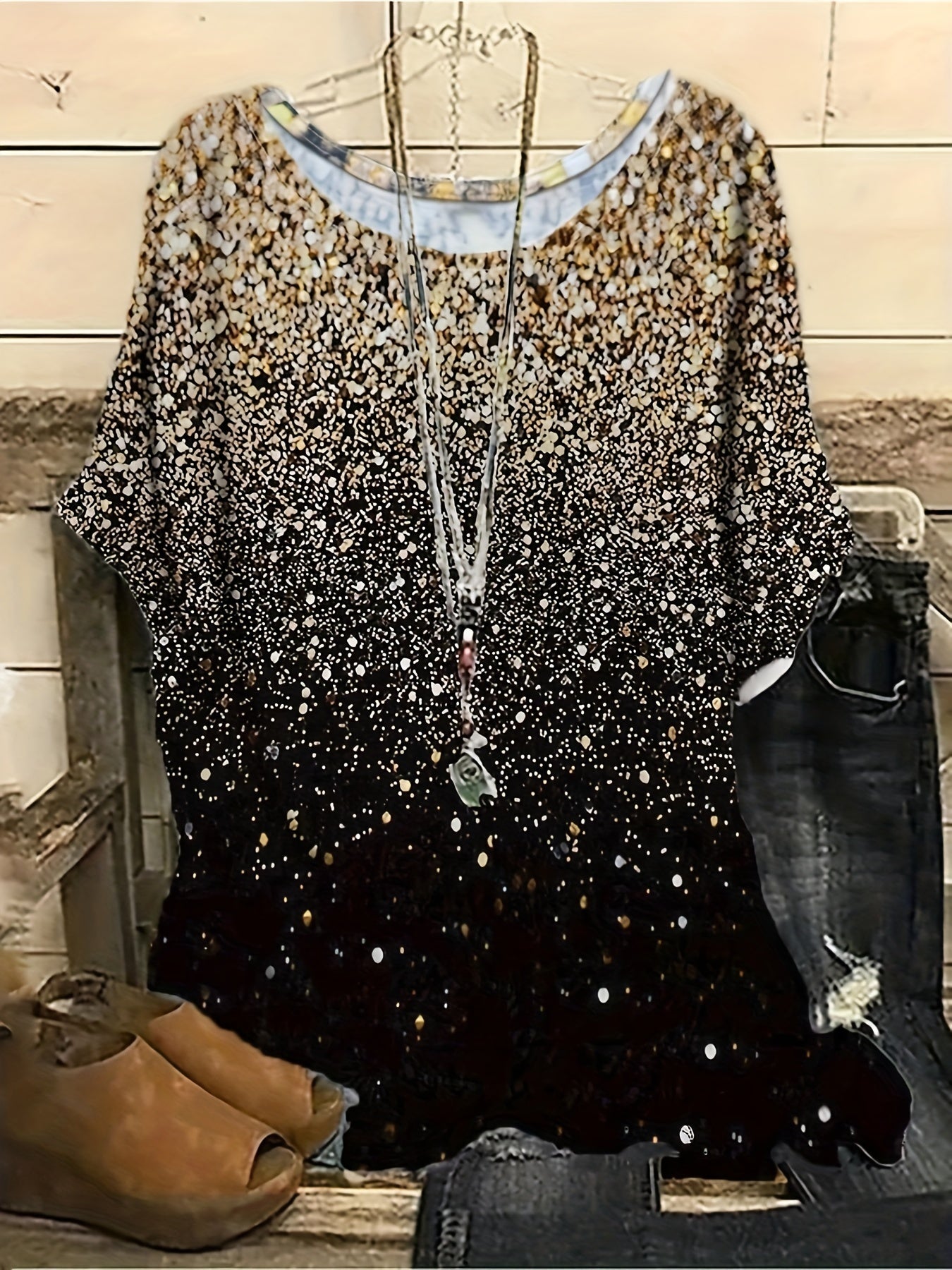 Plus Size Women's Casual Allover Print T-Shirt Crew Neck Short Sleeve Polyester Blend