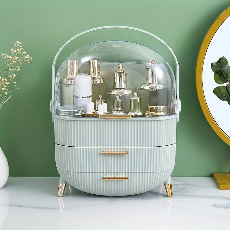 Cosmetic Storage Organizer with Cover and Desktop Cabinet for Makeup and Accessories