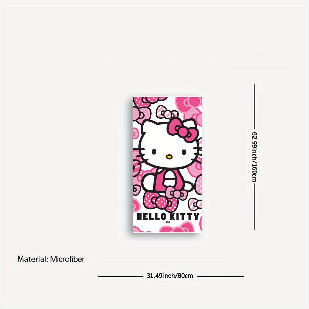 Hello Kitty mikrofibra plyaj sochiq, multfilm mavzusi bilan, faqat qo'l bilan yuvish, tez quriydigan va namni yaxshi so'radigan, Hello Kitty naqshi, 250gsm.