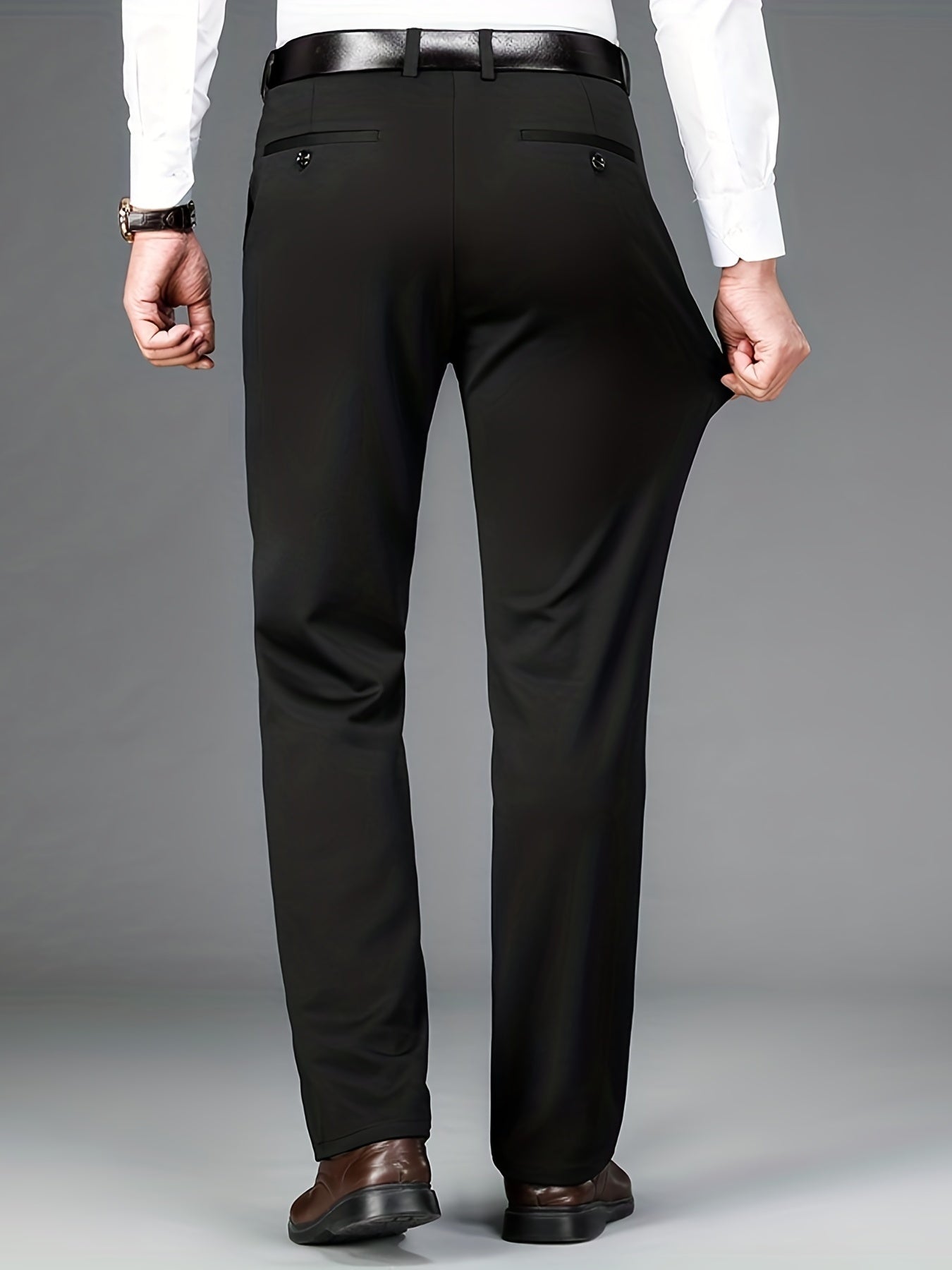 Pantalones formales para hombre de color sólido, corte regular, con ligero stretch para primavera y verano, ideal para negocios
