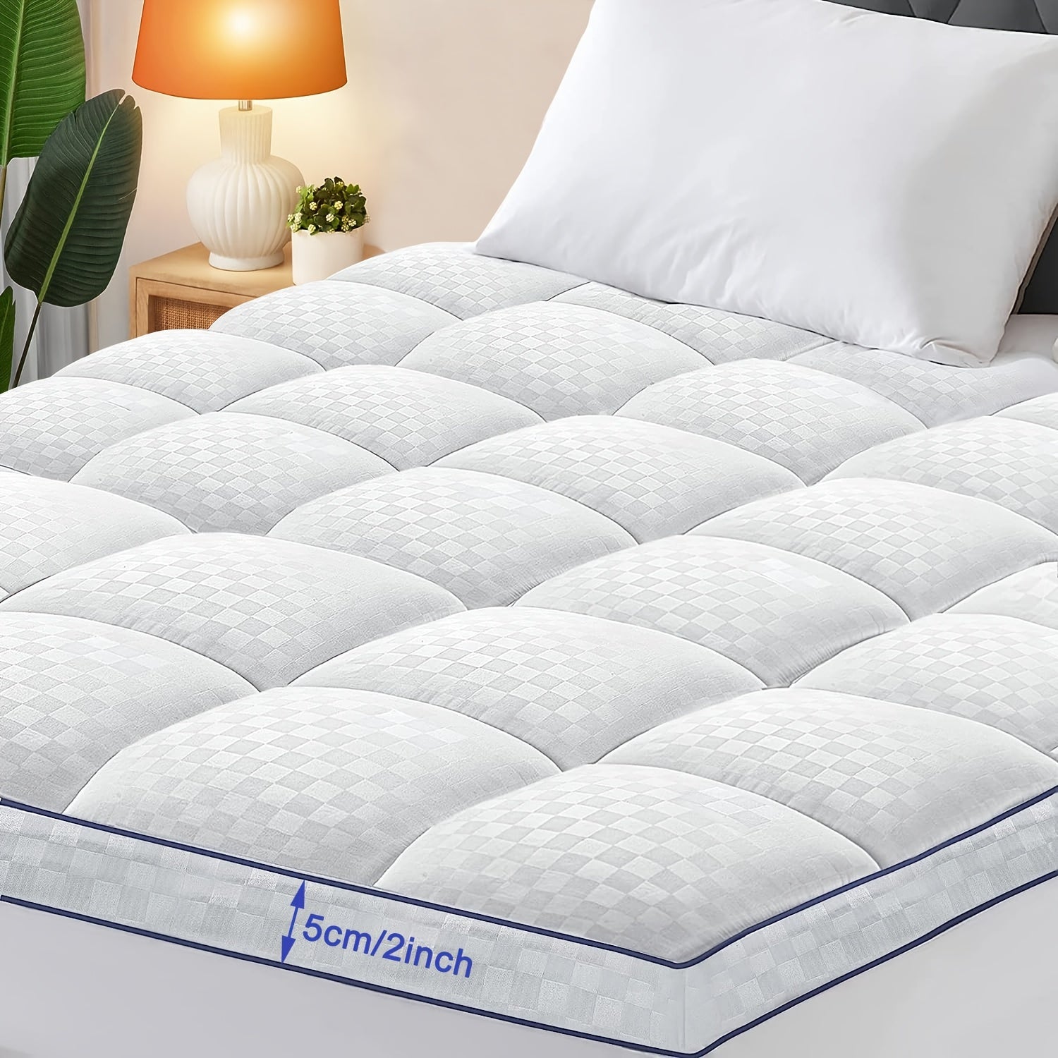 Cooling Mattress Topper with Deep Pocket and Overfilled Plush Pillow Top for Back Relief