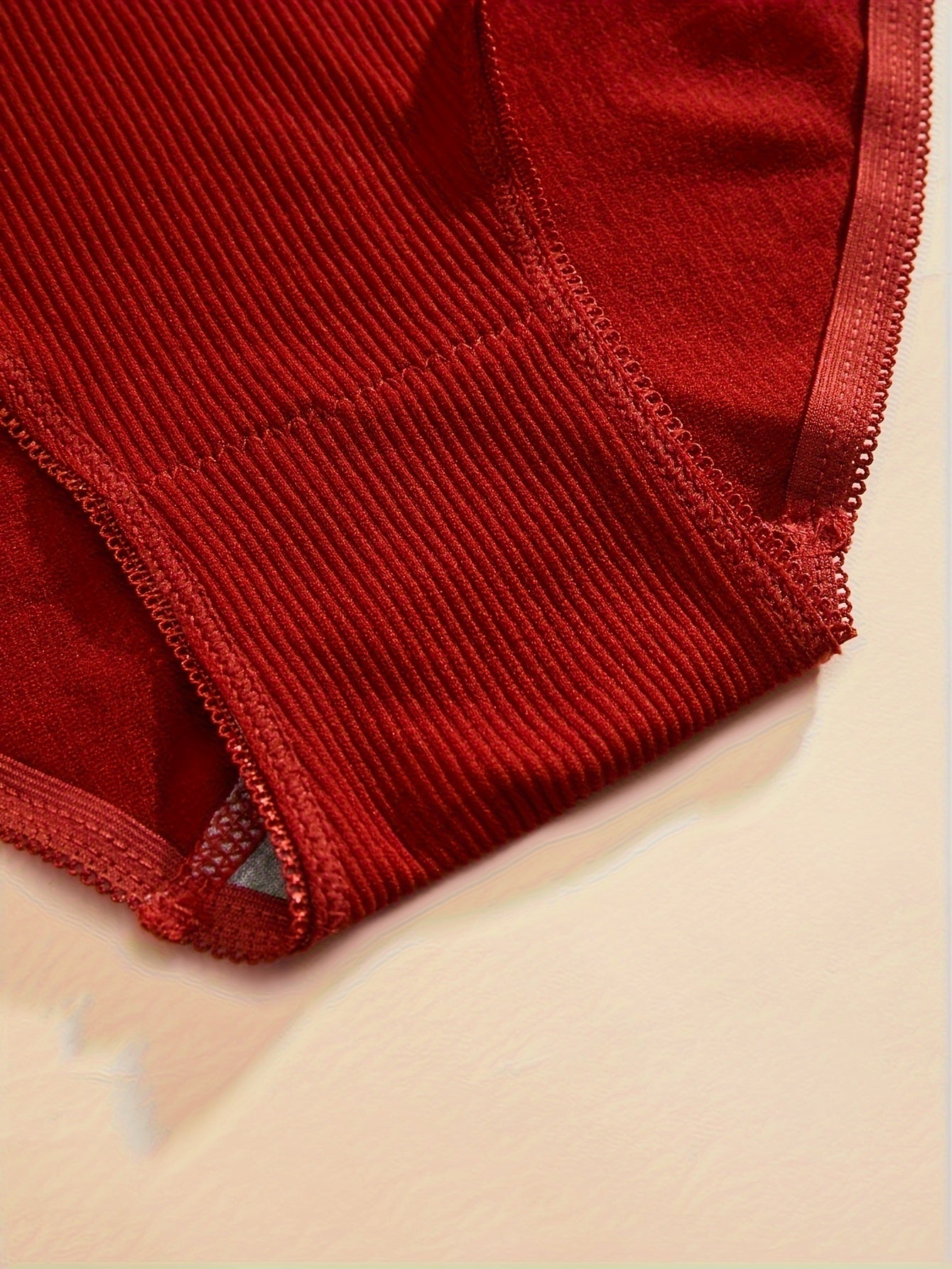 Women's Ribbed Cotton Lingerie Sets with Solid Color Bra and Briefs Three-Piece