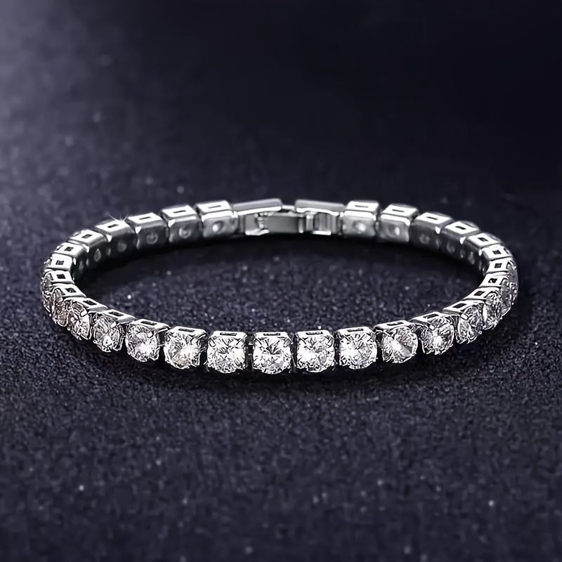 Gender-Neutral Silver Bracelet with Synthetic Zirconia and October Birthstone