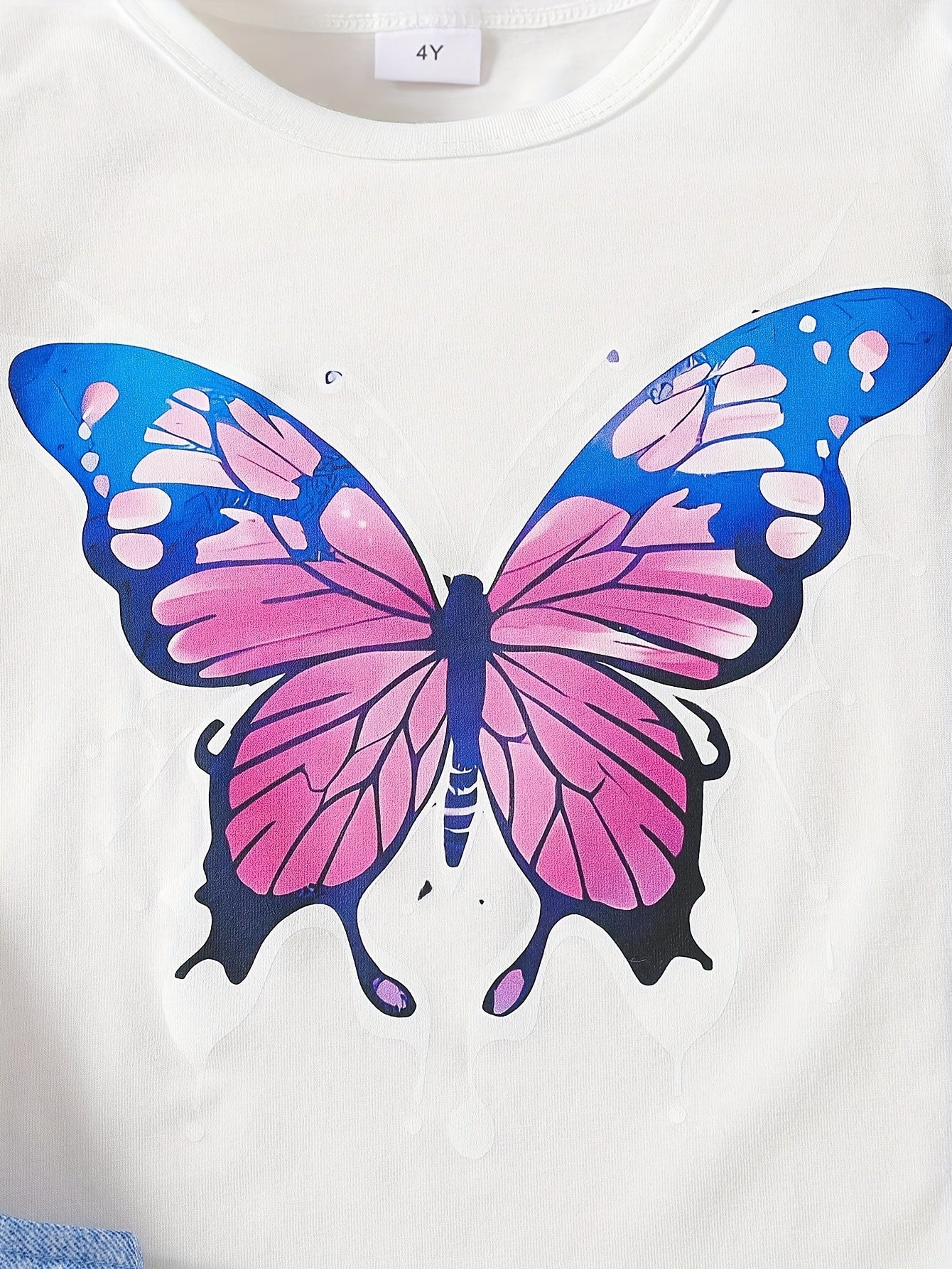 Девочковый комплект из 3 предметов с топом с бабочками, джинсовым жилетом и повседневными брюками для весны и осени