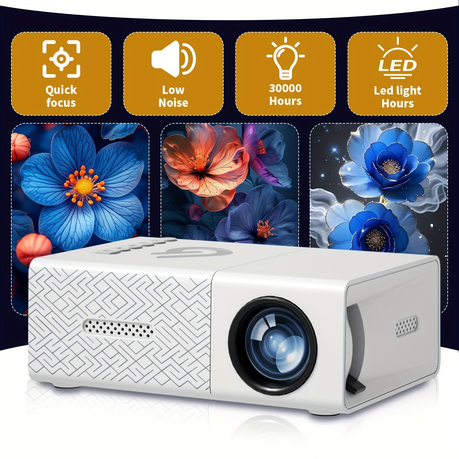 Портативный мини LED-проектор с фокусным пультом, совместим с смартфонами