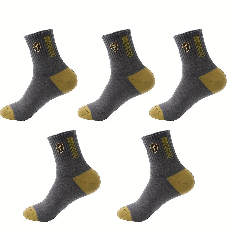 Men's Crew Socks 5 Pairs Breathable Soft Casual Knit Polyester Spandex Alphabet Pattern