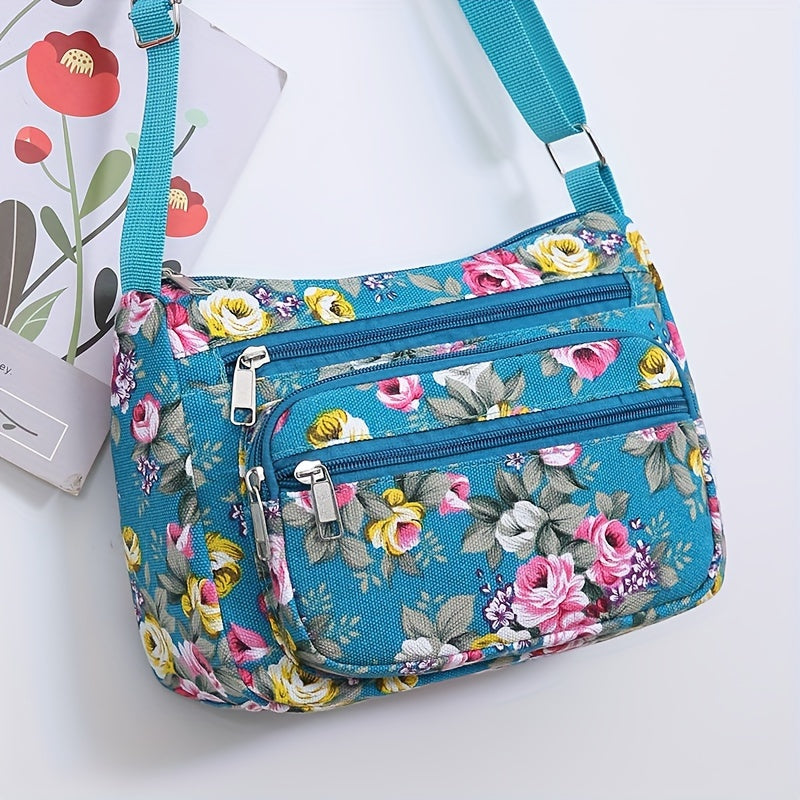 Large Capacity Canvas Crossbody Bag for Middle-Aged and Elderly Women with Zipper Closure
