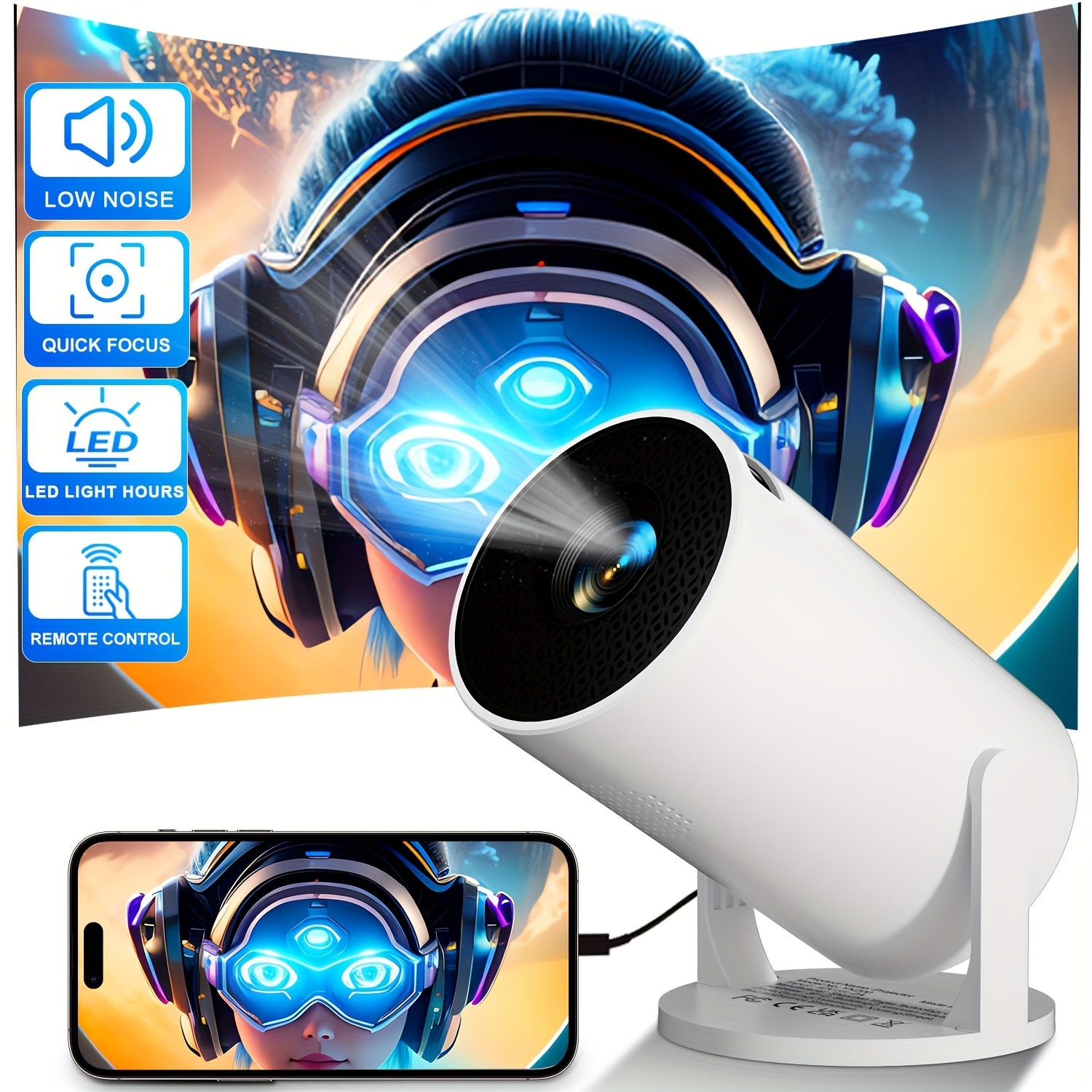 Compact 4K HD Mini Projector for Home Cinema and Streaming