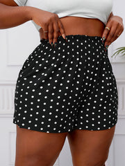 Шорты для женщин больших размеров с принтом в горошек, высокая талия, расклешённый силуэт, из неэластичного полиэстера