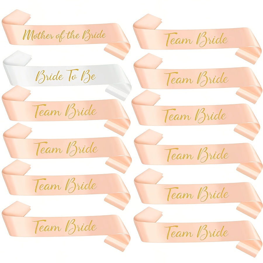 15-Piece Bachelorette Party Sash Set Rose Gold White Polyester for Bride Bridesmaids Mothers