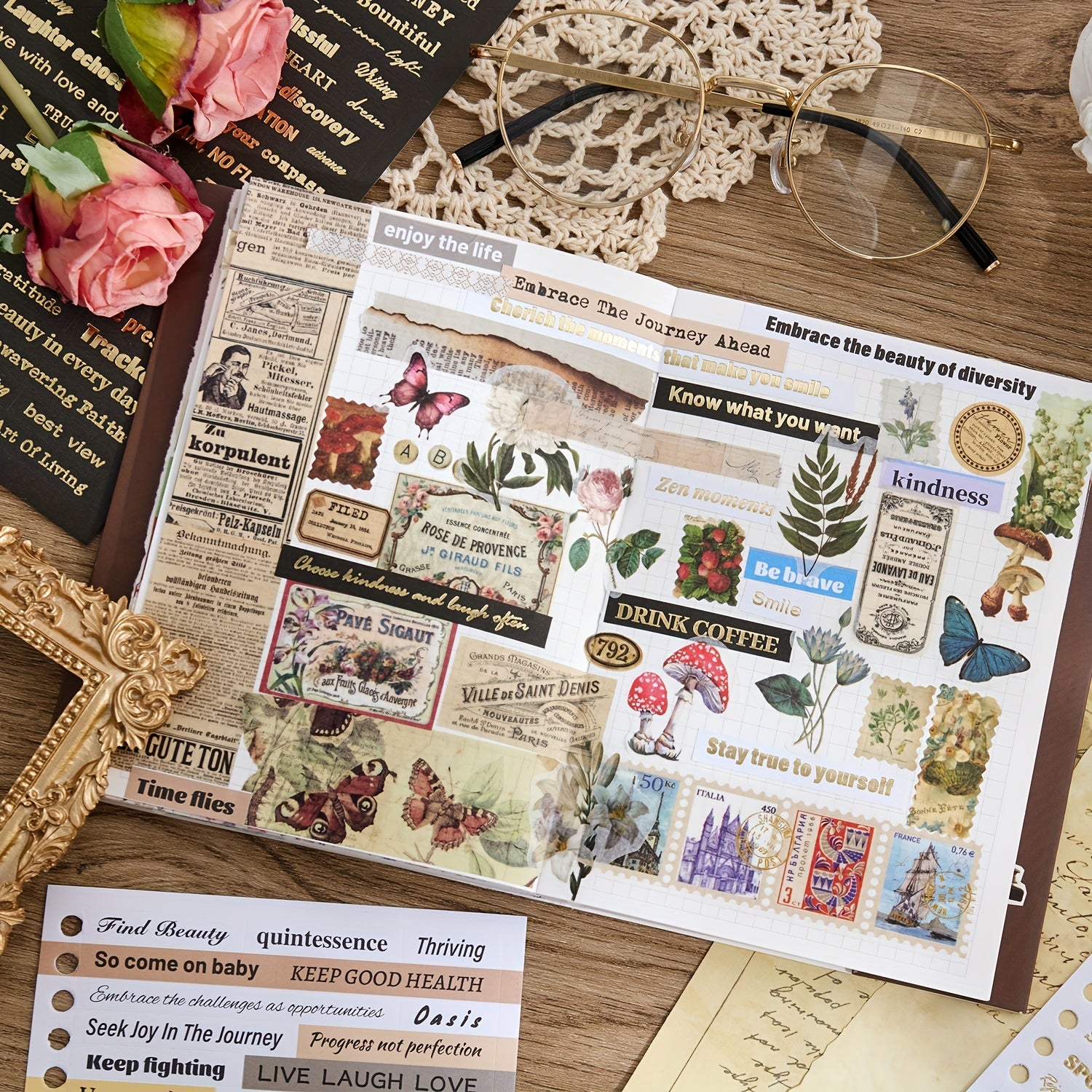 2500+ Word Stickers for Journaling with Gold Foil Quote Sheets for Scrapbooking and DIY Crafts