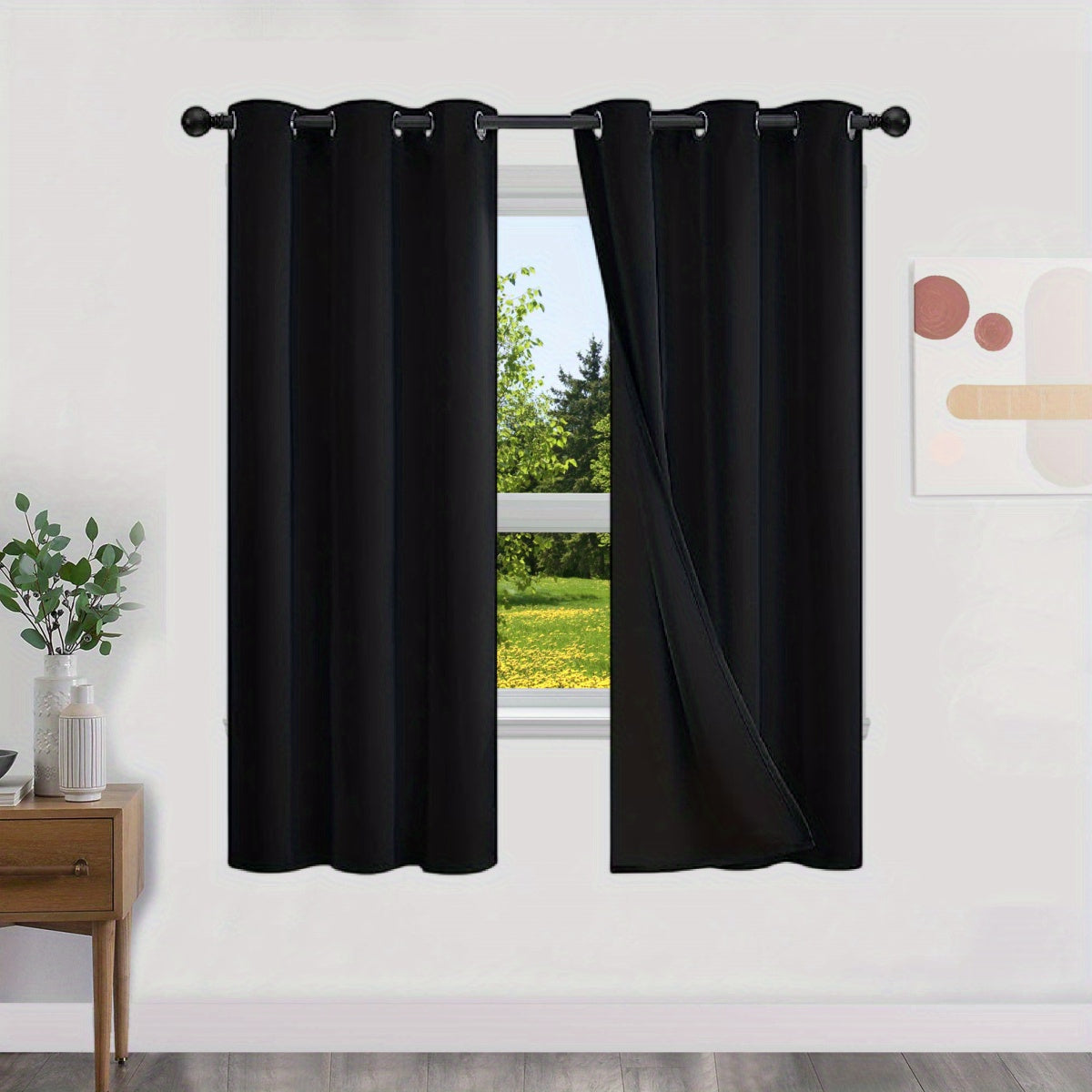 Blackout Curtains 100% Opaque with Lining 2 Pieces for Bedroom Living Room