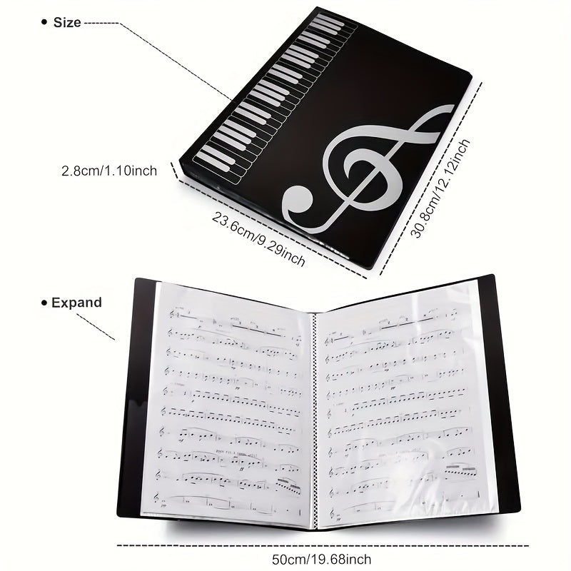 40-Pocket Music Folder for Sheet Music and Files White Black PP Material