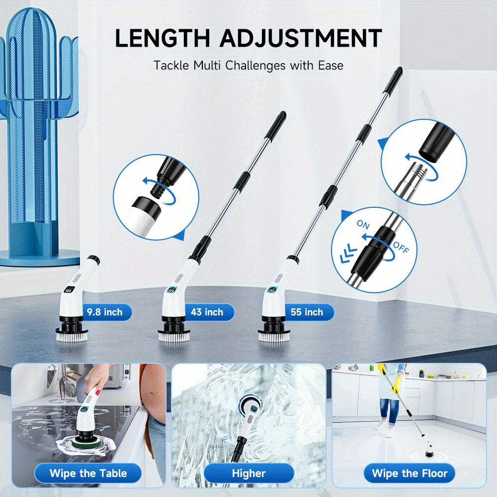 7 ta cho'tka boshli, ikki tezlikli, qayta zaryadlanadigan simsiz Spin Scrubber