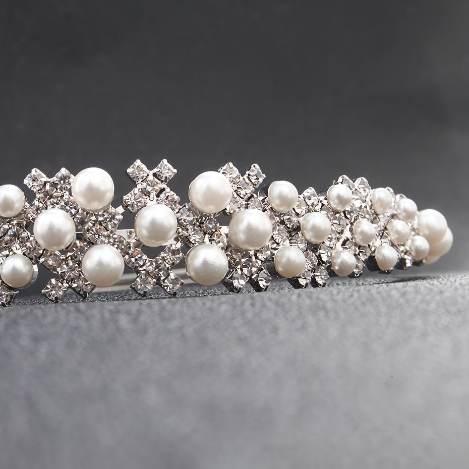 Faux Pearl and Rhinestone Hairband for Weddings Parties and Cosplay
