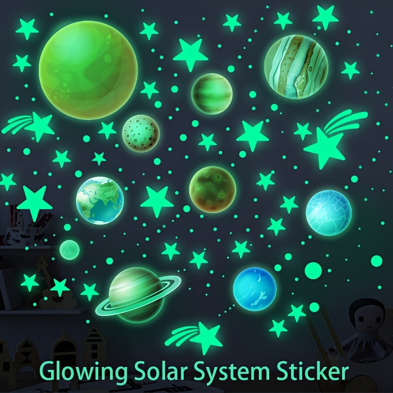 Fluorescent Wall Sticker for Kids Room Dormitory Solar System Galaxy Decor