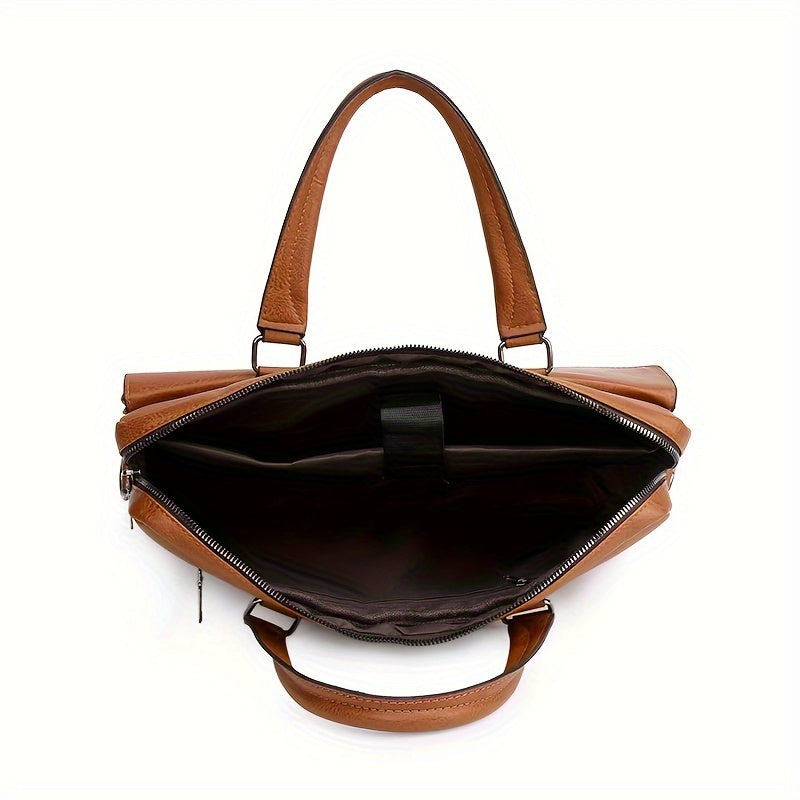 Erkaklar uchun vintage jigarrang biznes portfeli - bir nechta bo'limlari va sozlanadigan tasmasi bilan noutbuk va planshet xabari sumkasi