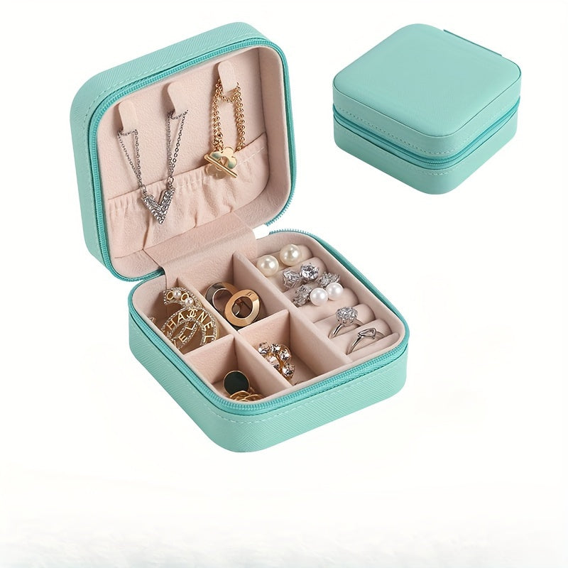 Organizador de joyas impermeable de PU con divisores removibles para anillos, collares, pendientes, almacenamiento de viaje negro, blanco, teal