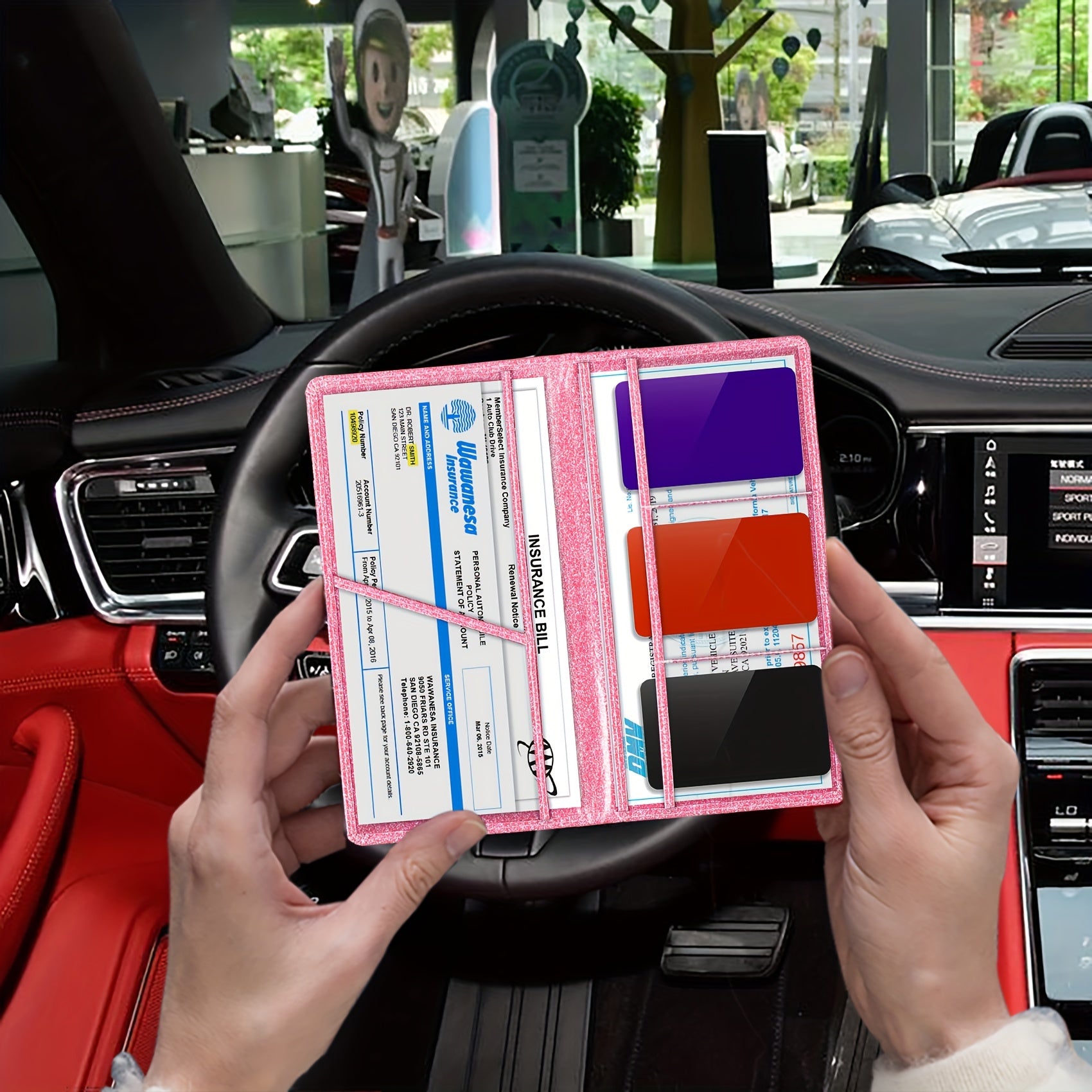 Car Registration and Insurance Card Holder Leather Vehicle License Organizer