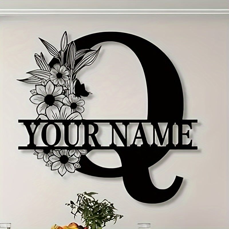 Personalized Metal Family Name Sign with Floral Design for Home Decor