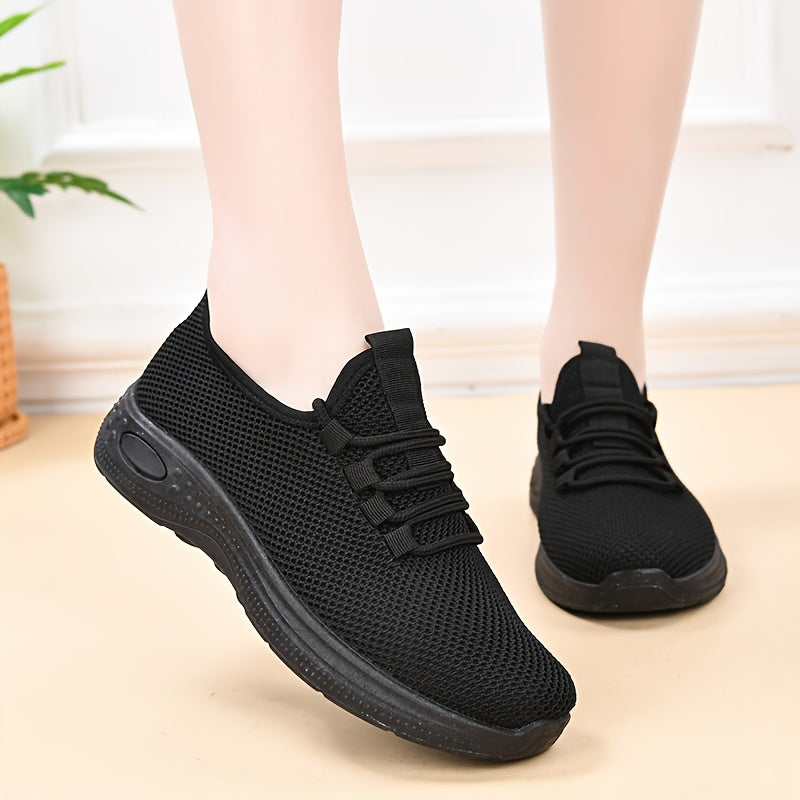 Women Low Top Lace-Up Casual Sports Shoes Black Breathable Anti-Slip