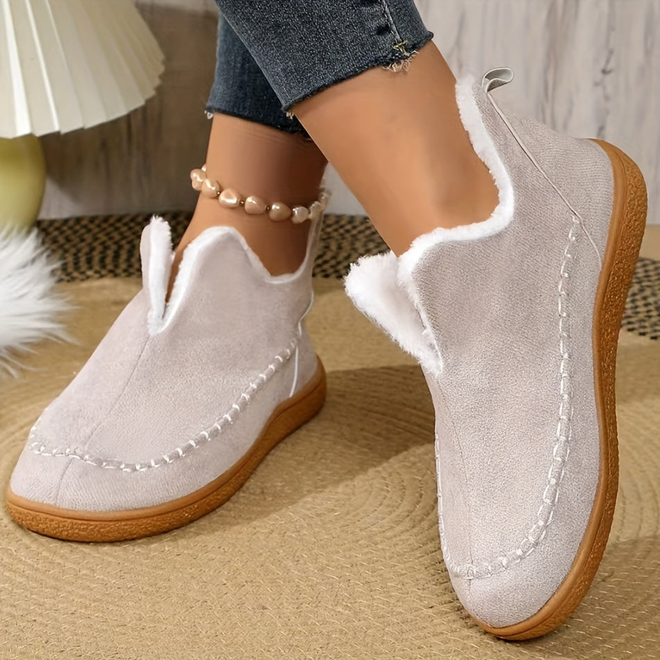 Women's Winter Fleece Lined Short Boots Rubber Sole Casual Slip-On