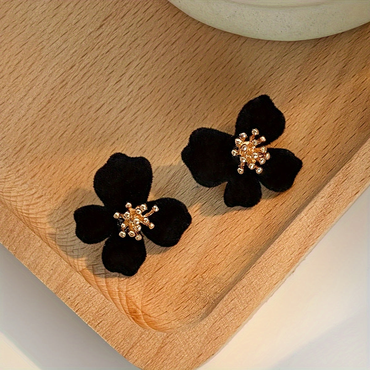 Women's Velvet Flower Earrings 14K Gold Plated Zinc Alloy Studs Versatile Jewelry