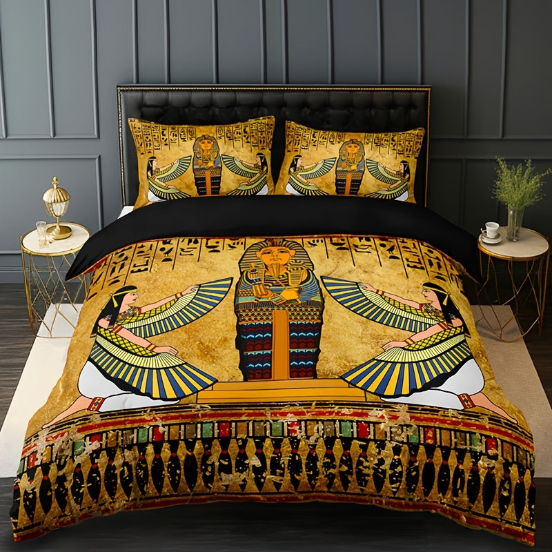 Egyptian Art Duvet Cover Set 3 Pieces Soft Breathable HD Printed Bedding