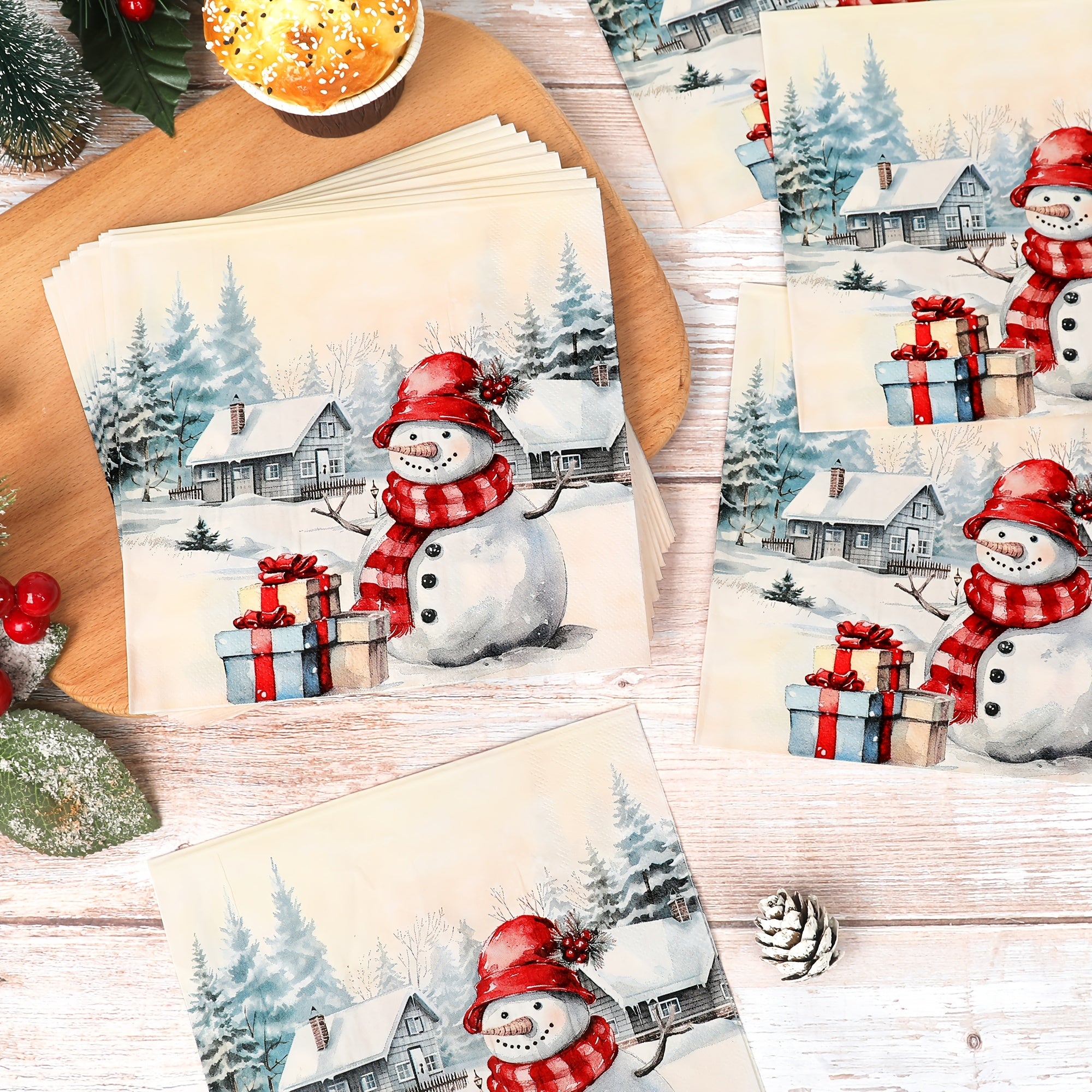 2-Ply Disposable Paper Napkins for Holiday Parties Christmas Snowman Design