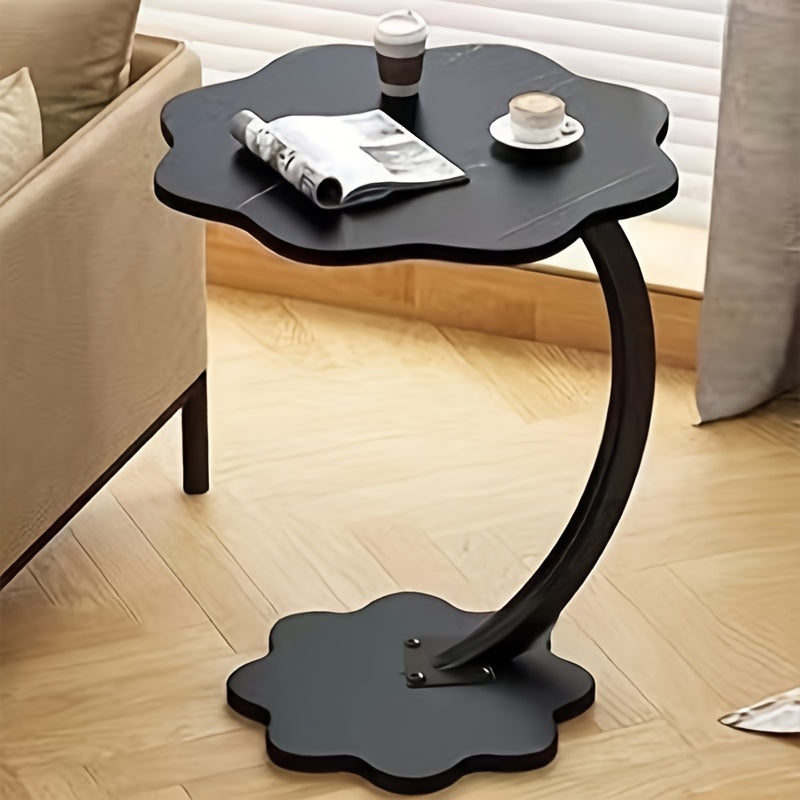 Mesa lateral en forma de pétalo de madera y metal, estilo art déco, doble capa, para sala de estar y dormitorio