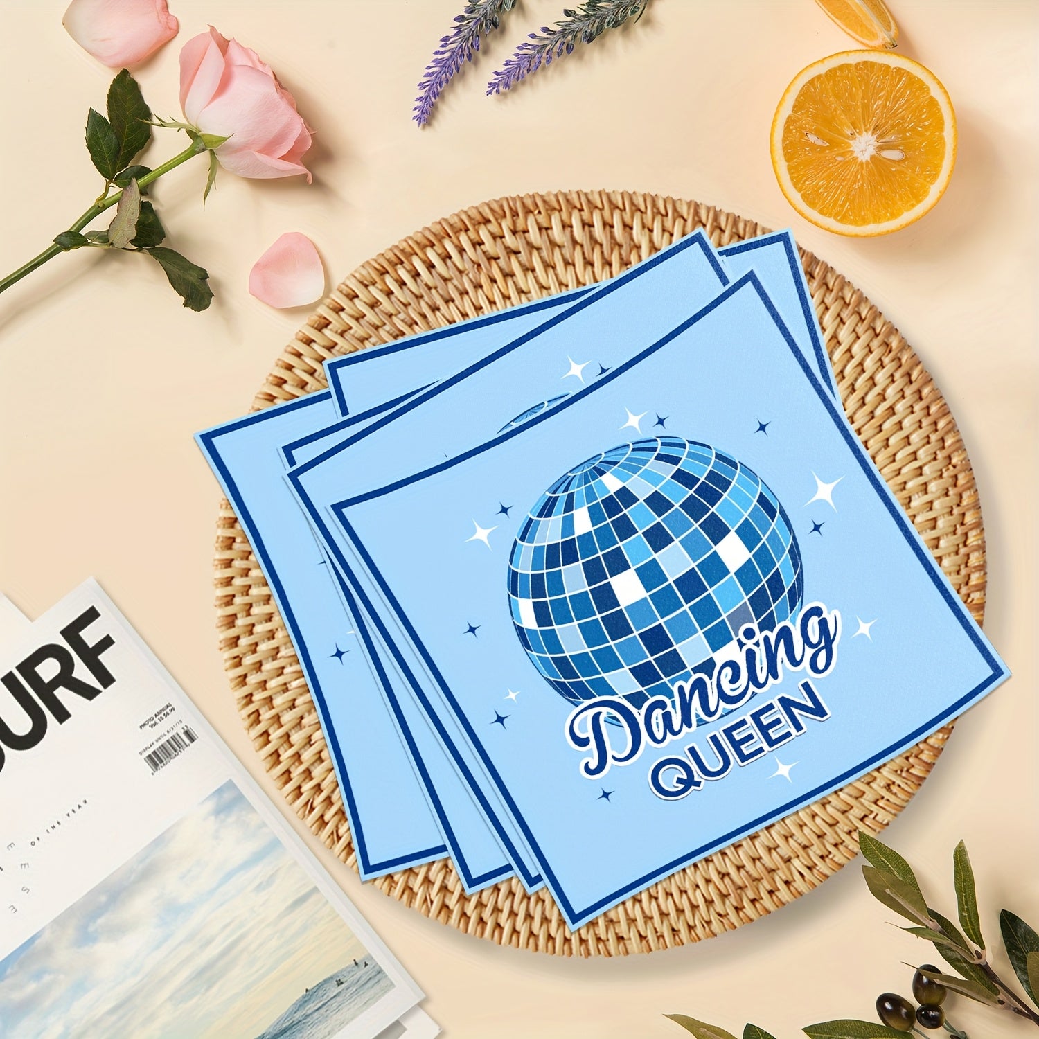 Set of 20 Blue Disco Ball Party Napkins 3-Ply Soft Paper for Birthdays Holidays Bridal Showers
