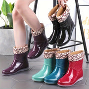 Women's Short Rain Boots Waterproof PVC Glossy Non-Slip Winter Shoes