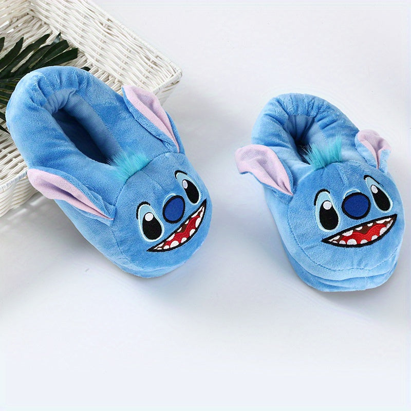 Unisex Plush Corduroy Slippers Warm Indoor Footwear Blue Cartoon
