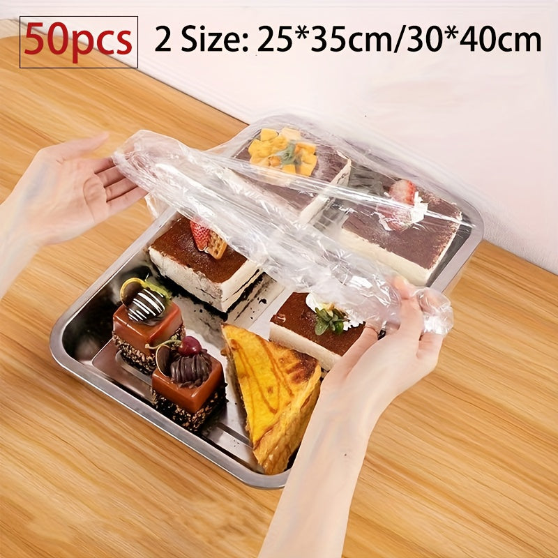 Set of 50 Clear Plastic Food Covers for Trays 25x35cm and 30x40cm