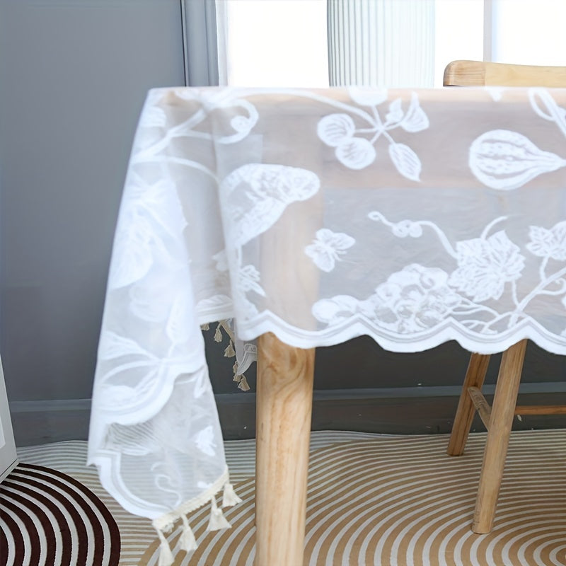 Modernist Lace Embroidered Tablecloth with Tassels for Weddings and Parties