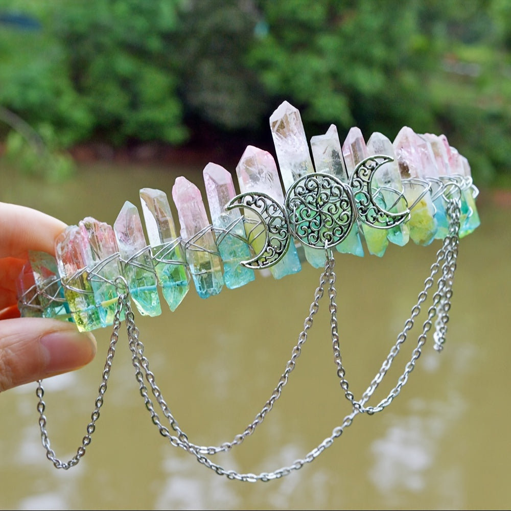 Women’s Natural Stone and Alloy Witch Crown Headband for Eid Celebrations