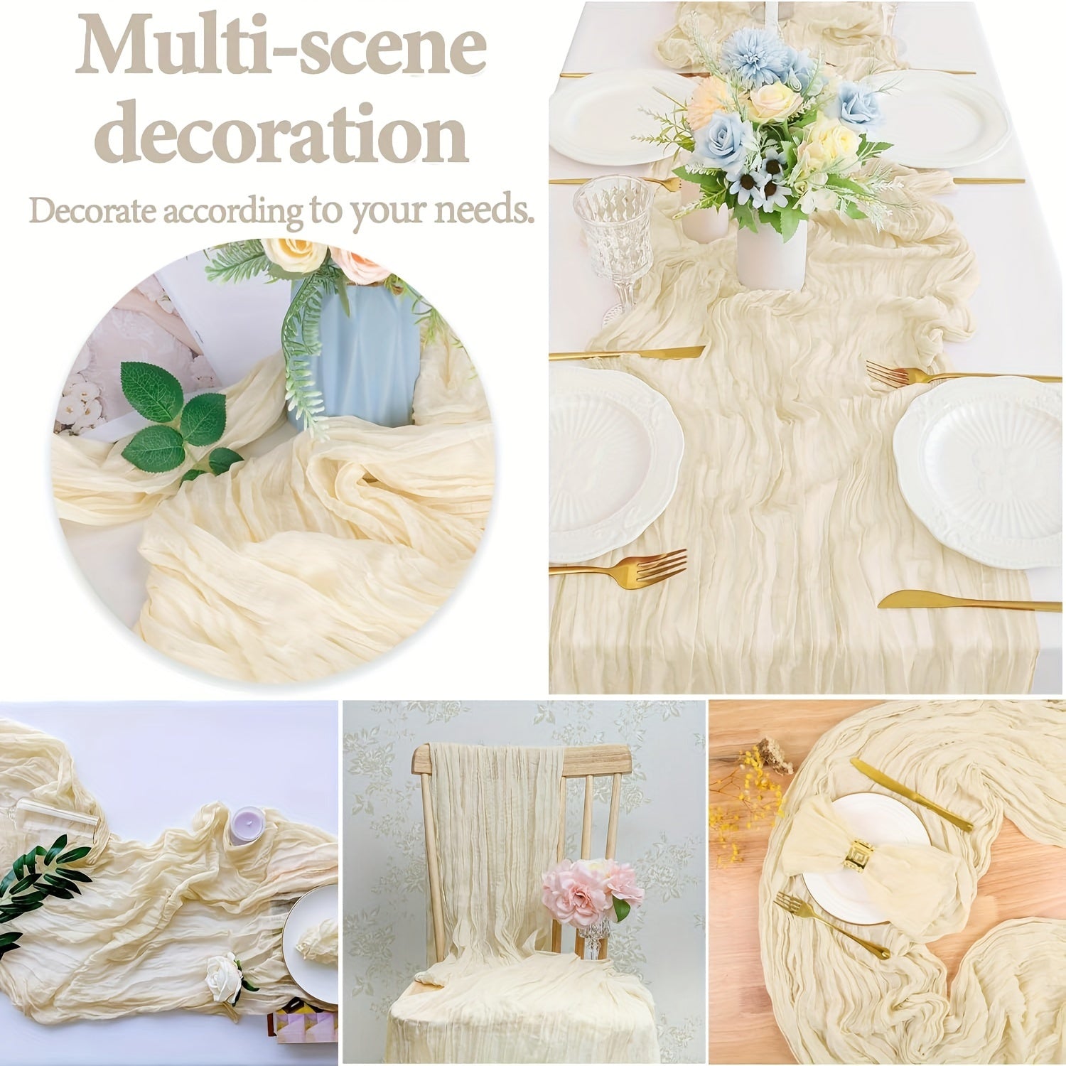Polyester Crinkle Table Runner for Rustic Wedding Decor