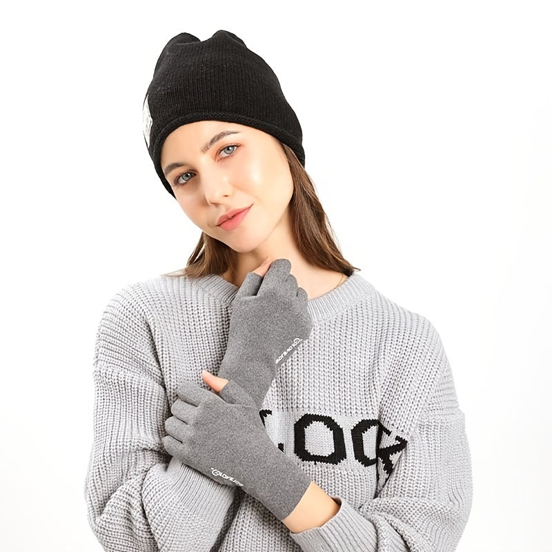 Long Velvet Fingerless Gloves Windproof Warm Touch Screen Compatible